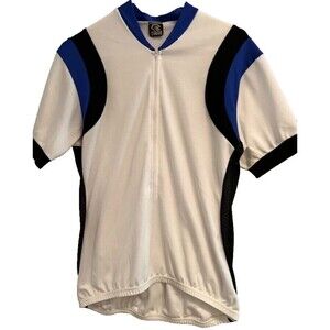 Canari Short-Sleeve Half-Zip White, Black, and Blue Cycling Jersey Mens L